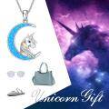 wholesale 925 Sterling Silver Blue Fire Opal Crescent Moon & Unicorn Necklace for Girls and Women's s-0-5