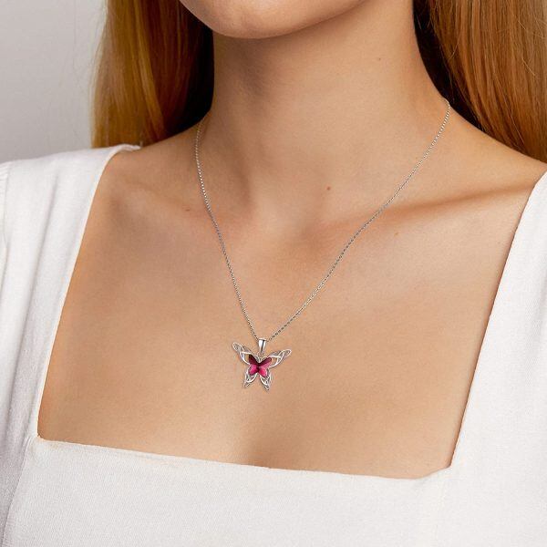 Sterling Silver Crystal Rhodium Plated Butterfly Necklace-4