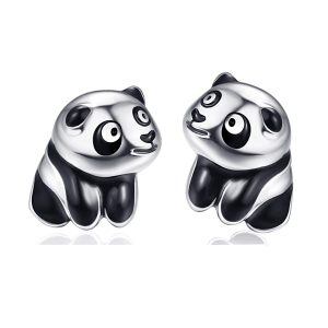 Sterling Silver Rhodium Plated Panda Earrings-0