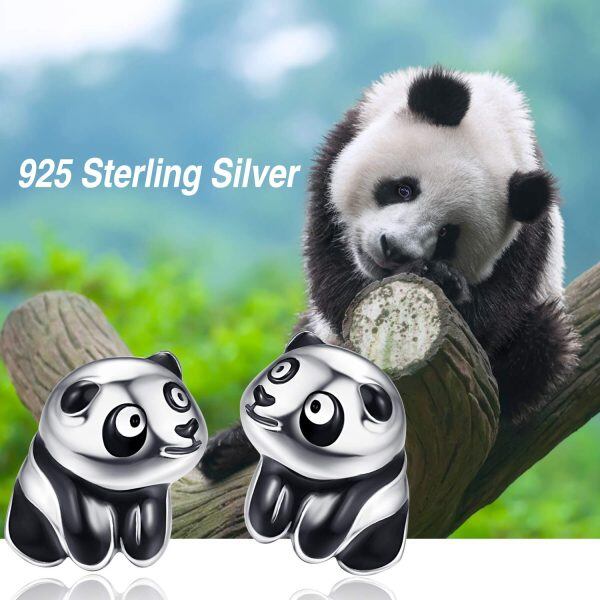 Sterling Silver Rhodium Plated Panda Earrings-3