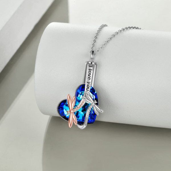 Sterling Silver Crystal Rhodium And Rose Gold Plated Dragonfly Urn Necklace-2