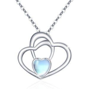 Sterling Silver Moonstone Rhodium Plated Heart Necklace-0