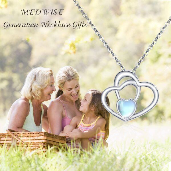 Sterling Silver Moonstone Rhodium Plated Heart Necklace-1