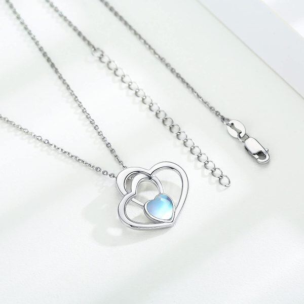 Sterling Silver Moonstone Rhodium Plated Heart Necklace-5