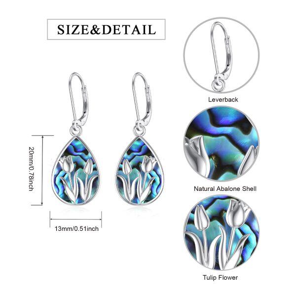 Sterling Silver Abalone Shell Rhodium Plated Tulip Earrings-1