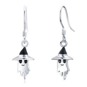 Sterling Silver Rhodium Plated Halloween Ghost Earrings-0