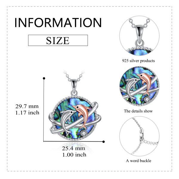 Sterling Silver Abalone Shell Zircon Dolphin Necklace-2