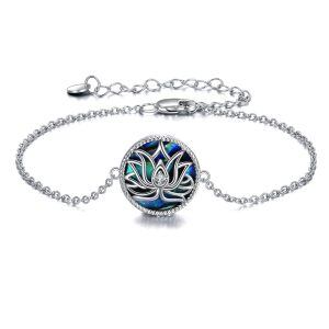 Sterling Silver Abalone Shell Rhodium Plated Lotus Bracelet-0