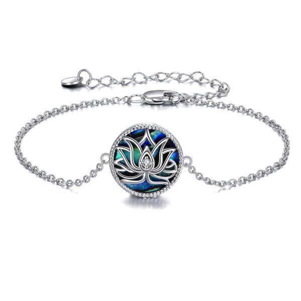 Sterling Silver Abalone Shell Rhodium Plated Lotus Bracelet-0