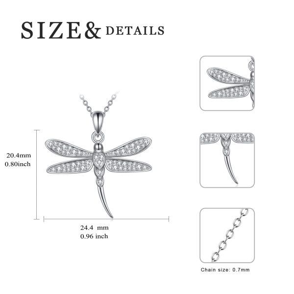 Sterling Silver Zircon Rhodium Plated Dragonfly Necklace-2