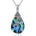 wholesale 925 Sterling Silver Abalone Shell Teardrop Celtic Dragonfly Necklace Pendant  for Her-0-0