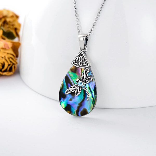 Sterling Silver Abalone Shell Oxidized Dragonfly Necklace-1