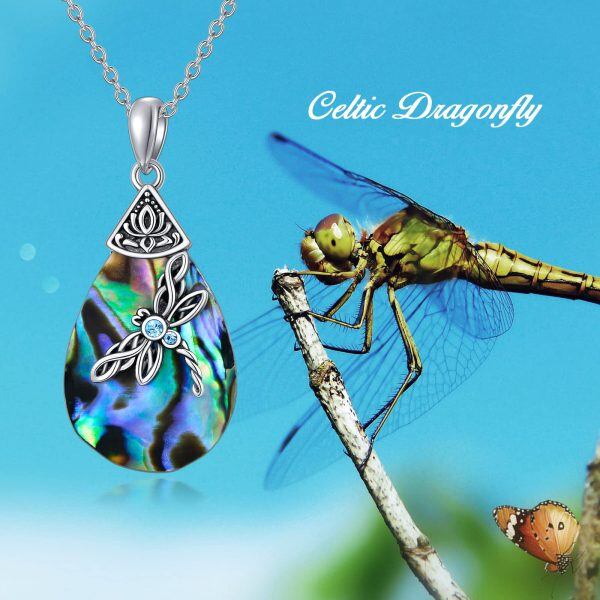 Sterling Silver Abalone Shell Oxidized Dragonfly Necklace-5