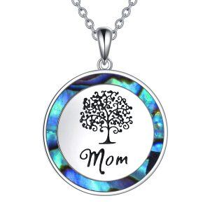 Sterling Silver Abalone Shell Rhodium Plated Tree Of Life Necklace-0