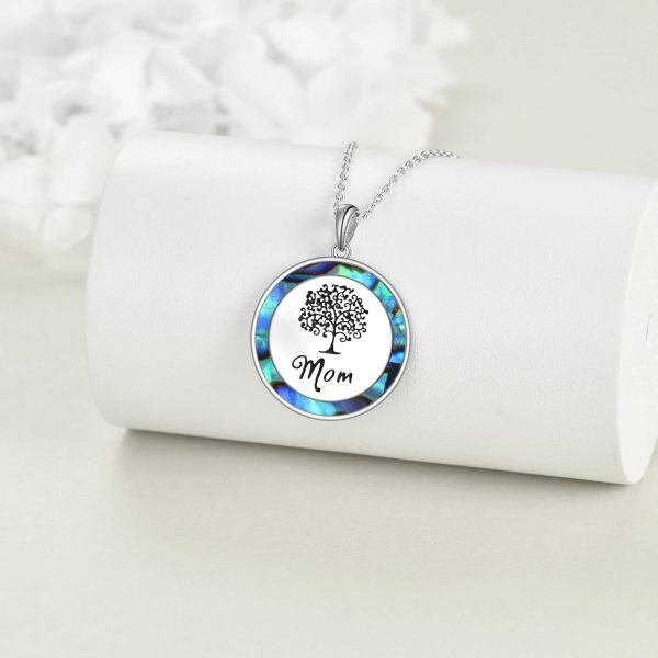 Sterling Silver Abalone Shell Rhodium Plated Tree Of Life Necklace-1