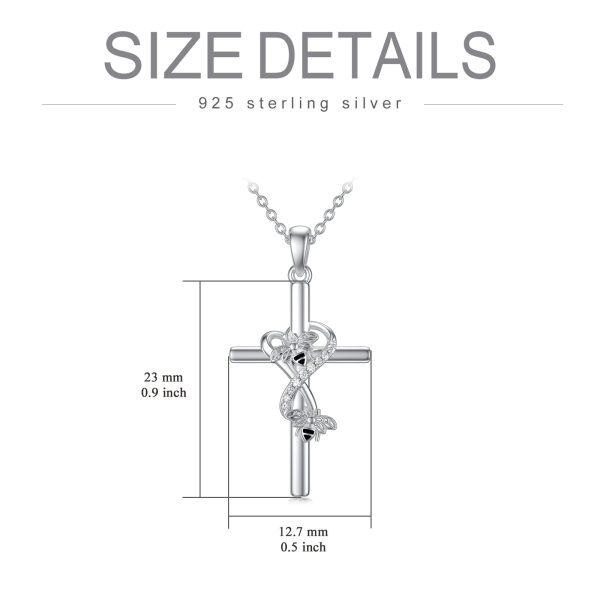 Sterling Silver Zircon Rhodium Plated Bee Cross Necklace-2