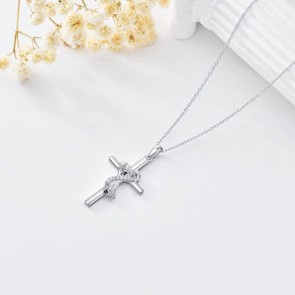 Sterling Silver Zircon Rhodium Plated Bee Cross Necklace-4