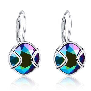 Sterling Silver Metallic Green Crystal Silver Plated Leverback Earrings-0