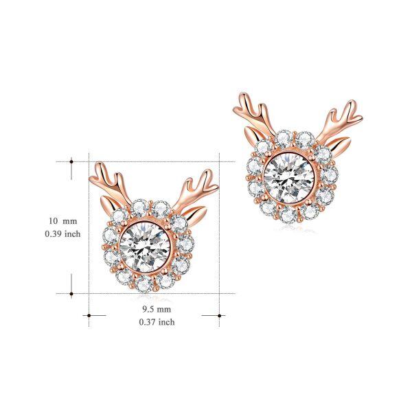 Sterling Silver Crystal Rose Gold Plated Christmas Reindeer Rudolph Earrings-4