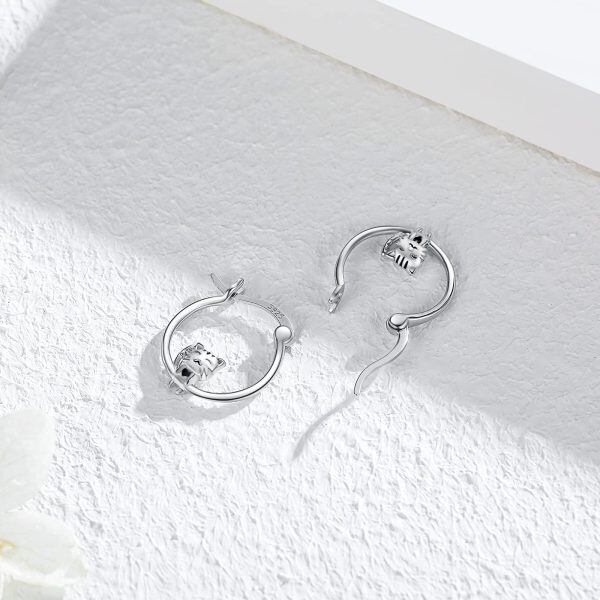 Sterling Silver Silver Plated Cat Hoop Earrings-5