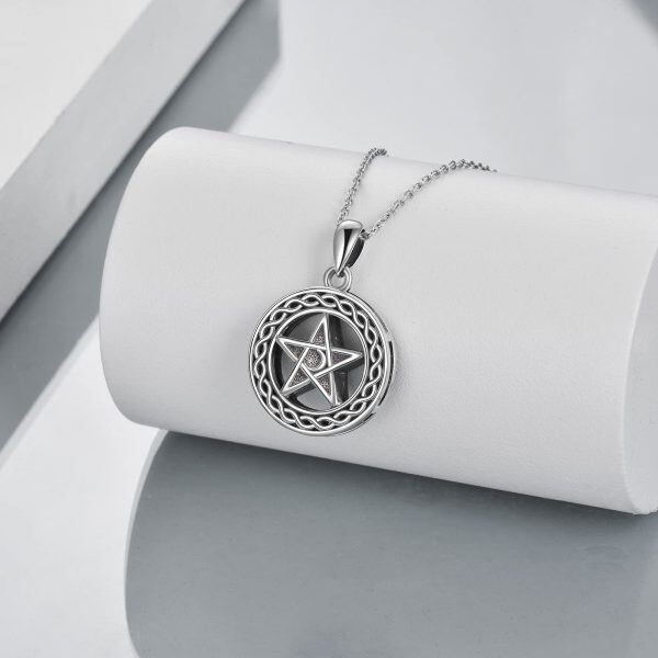 Sterling Silver Oxidized Pentagram Pentacle Wiccan Pagan Urn Necklace-1