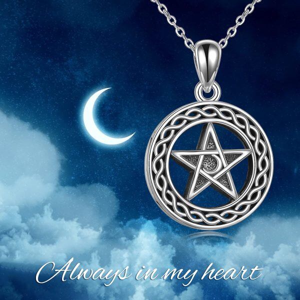 Sterling Silver Oxidized Pentagram Pentacle Wiccan Pagan Urn Necklace-4