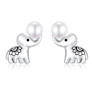 Sterling Silver Pearl Silver Plated Lucky Elephant Stud Earring -0