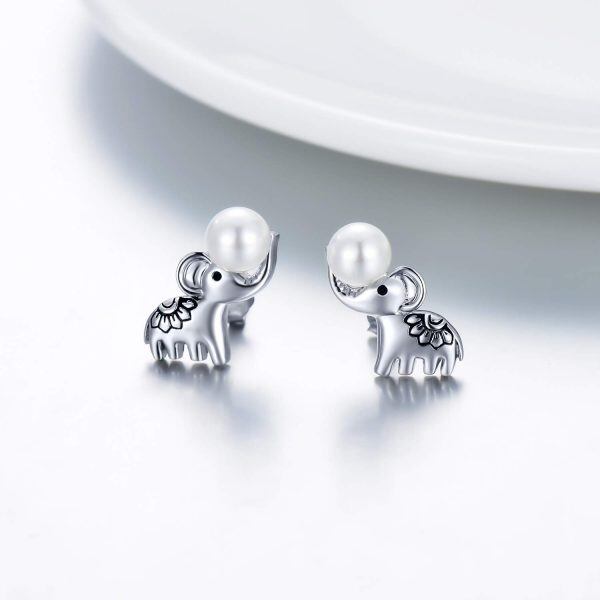 Sterling Silver Pearl Silver Plated Lucky Elephant Stud Earring -2