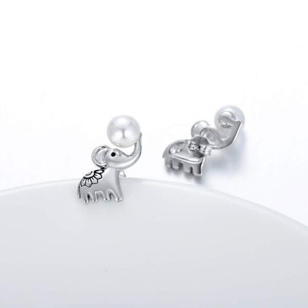 Sterling Silver Pearl Silver Plated Lucky Elephant Stud Earring -3