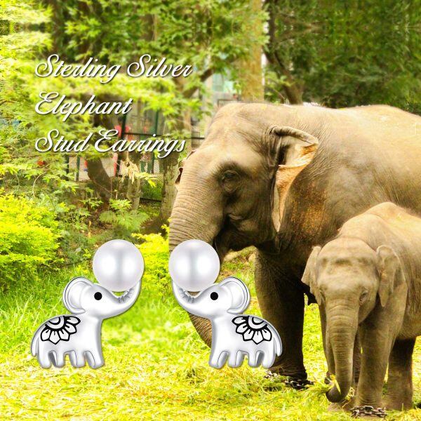 Sterling Silver Pearl Silver Plated Lucky Elephant Stud Earring -4