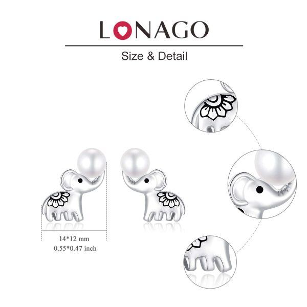 Sterling Silver Pearl Silver Plated Lucky Elephant Stud Earring -5