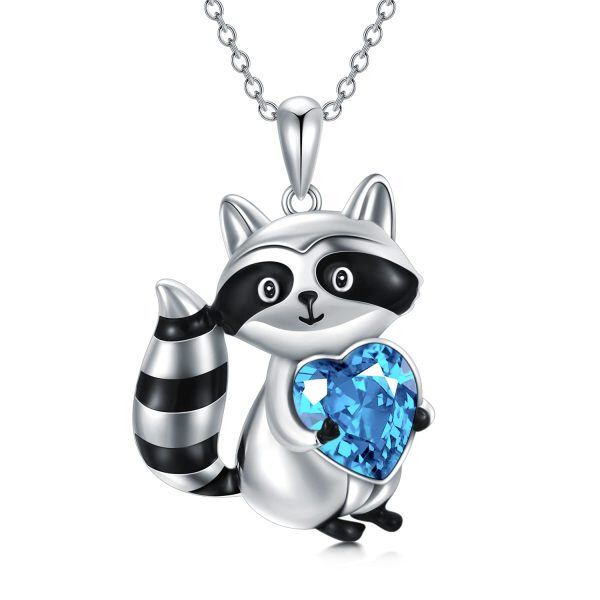 Sterling Silver Crystal Silver Plated Love Heart Raccoon Pendant Necklace-0