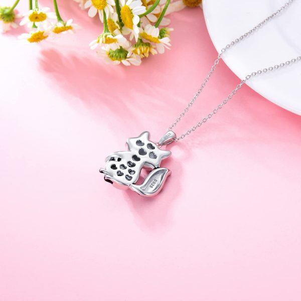 Sterling Silver Crystal Silver Plated Love Heart Raccoon Pendant Necklace-2