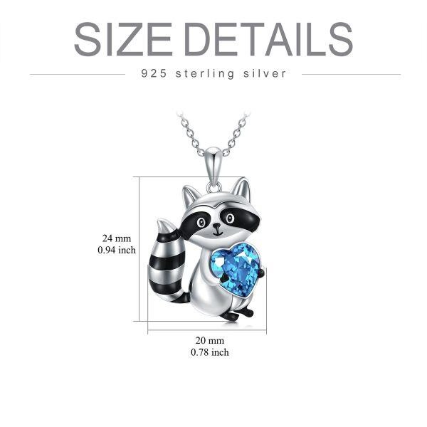 Sterling Silver Crystal Silver Plated Love Heart Raccoon Pendant Necklace-3