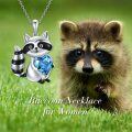 wholesale 925 Sterling Silver Blue Crystal Raccoon Heart Pendant Necklaces for Women Gifts-0-5