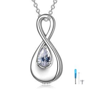 Sterling Silver Crystal Silver Plated Infinity Urn Necklace-0