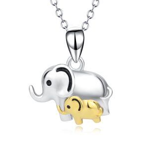 Sterling Silver Two Tone Color Good Lucky Elephant Pendent Necklace -0