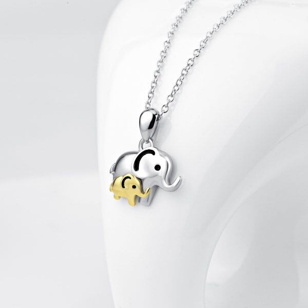 Sterling Silver Two Tone Color Good Lucky Elephant Pendent Necklace -4