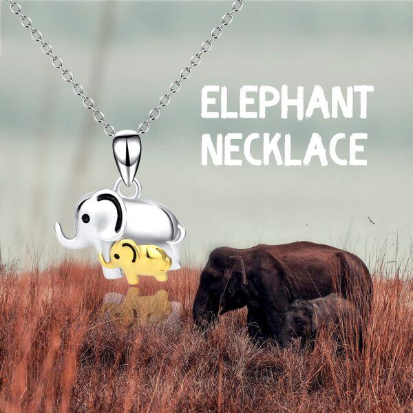 Sterling Silver Two Tone Color Good Lucky Elephant Pendent Necklace -5