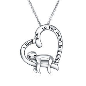 Sterling Silver Rhodium Plated Sloth Necklace-0