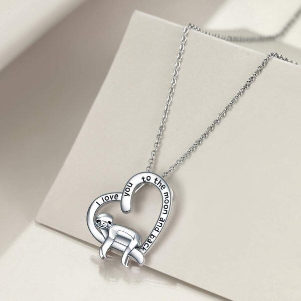 Sterling Silver Rhodium Plated Sloth Necklace-4