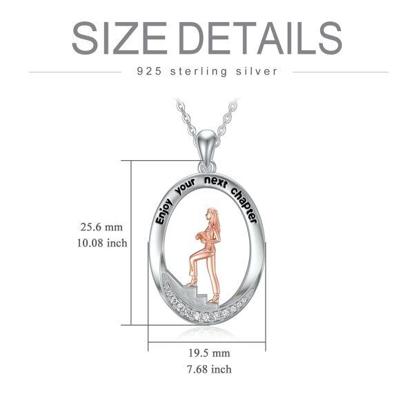 Sterling Silver Zircon Two Tone Color New Adventure Enjoy Your Chapter Pendent Necklace-4