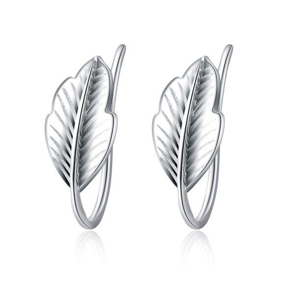 Sterling Silver Silver Plated Leaf Ear Climber Earrings-0