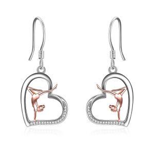 Sterling Silver Zircon Rhodium And Rose Gold Plated Gymnastics Earrings-0