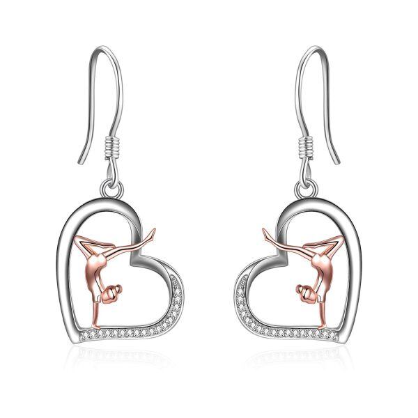 Sterling Silver Zircon Rhodium And Rose Gold Plated Gymnastics Earrings-0