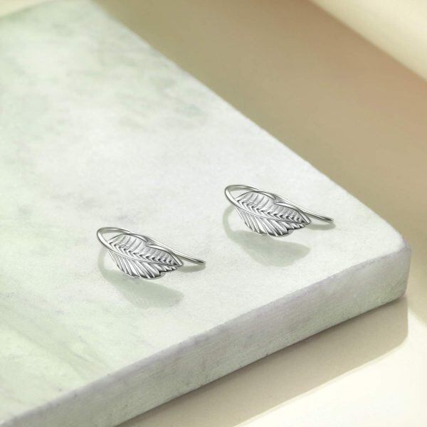 Sterling Silver Silver Plated Leaf Ear Climber Earrings-1