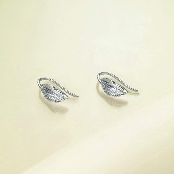 Sterling Silver Silver Plated Leaf Ear Climber Earrings-2