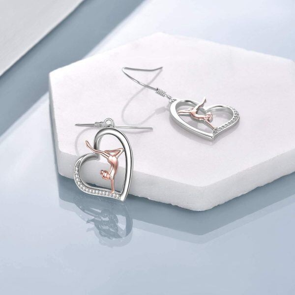 Sterling Silver Zircon Rhodium And Rose Gold Plated Gymnastics Earrings-3