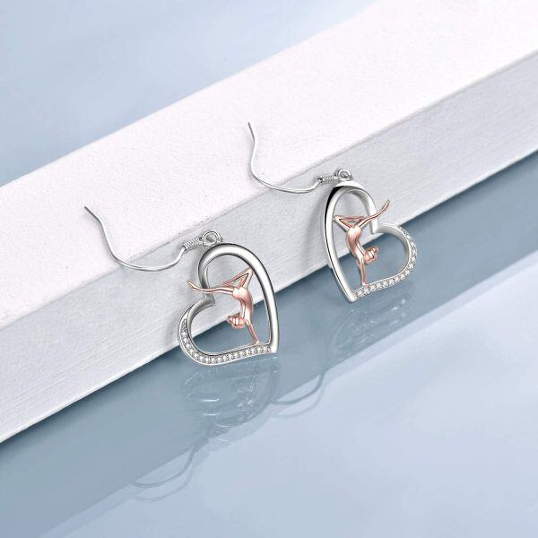 Sterling Silver Zircon Rhodium And Rose Gold Plated Gymnastics Earrings-4