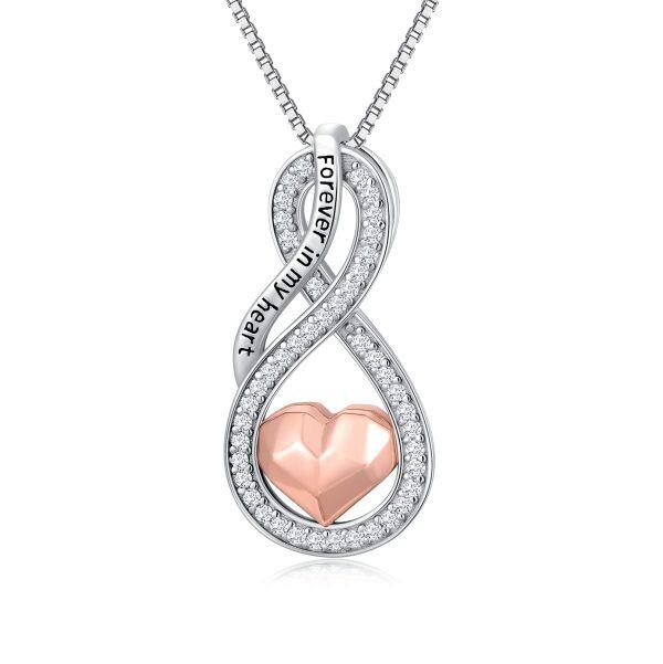 Sterling Silver Zircon Rhodium And Rose Gold Plated Infinity Heart Urn Necklace-0